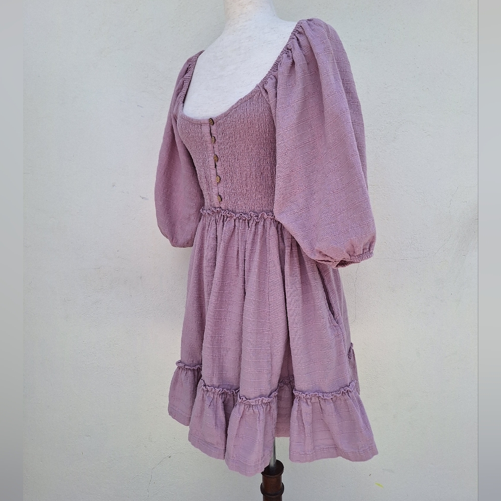 Free People Lavender Puff Sleeve Smocked Mini Dress - Picture 6 of 11